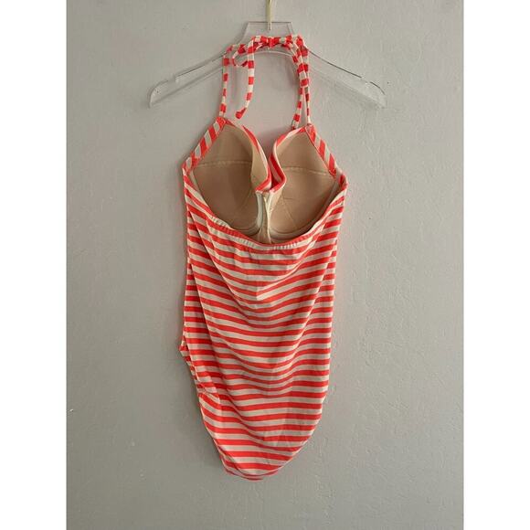 J Crew sz 8 Halter Swimsuit Underwire White Orange One Piece Swim D Cup - Picture 5 of 7